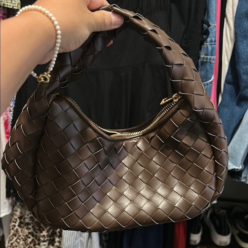 Anthropologie Brown Woven Leather Handbag